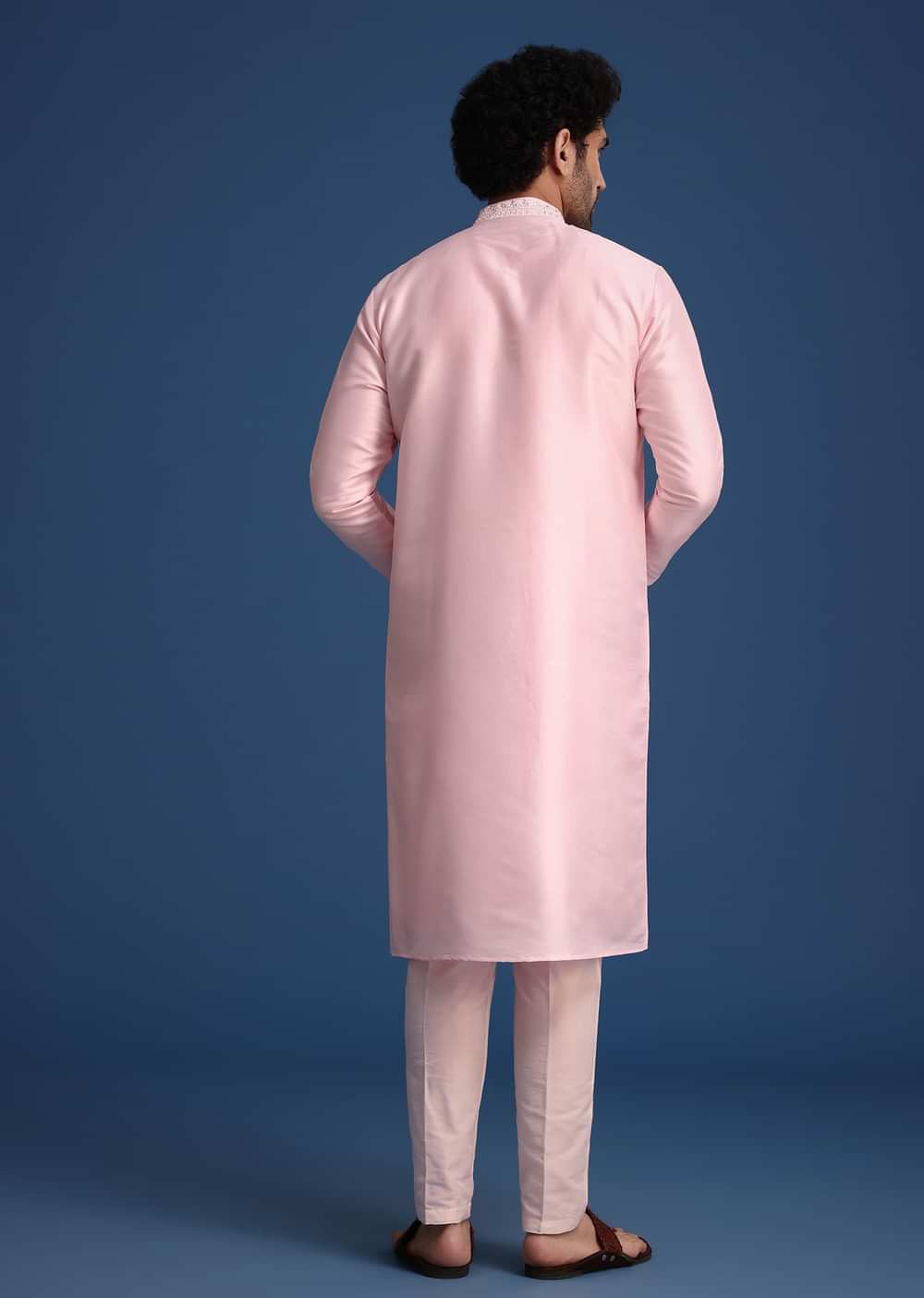 Pink Silk Kurta Set With Mirror Work