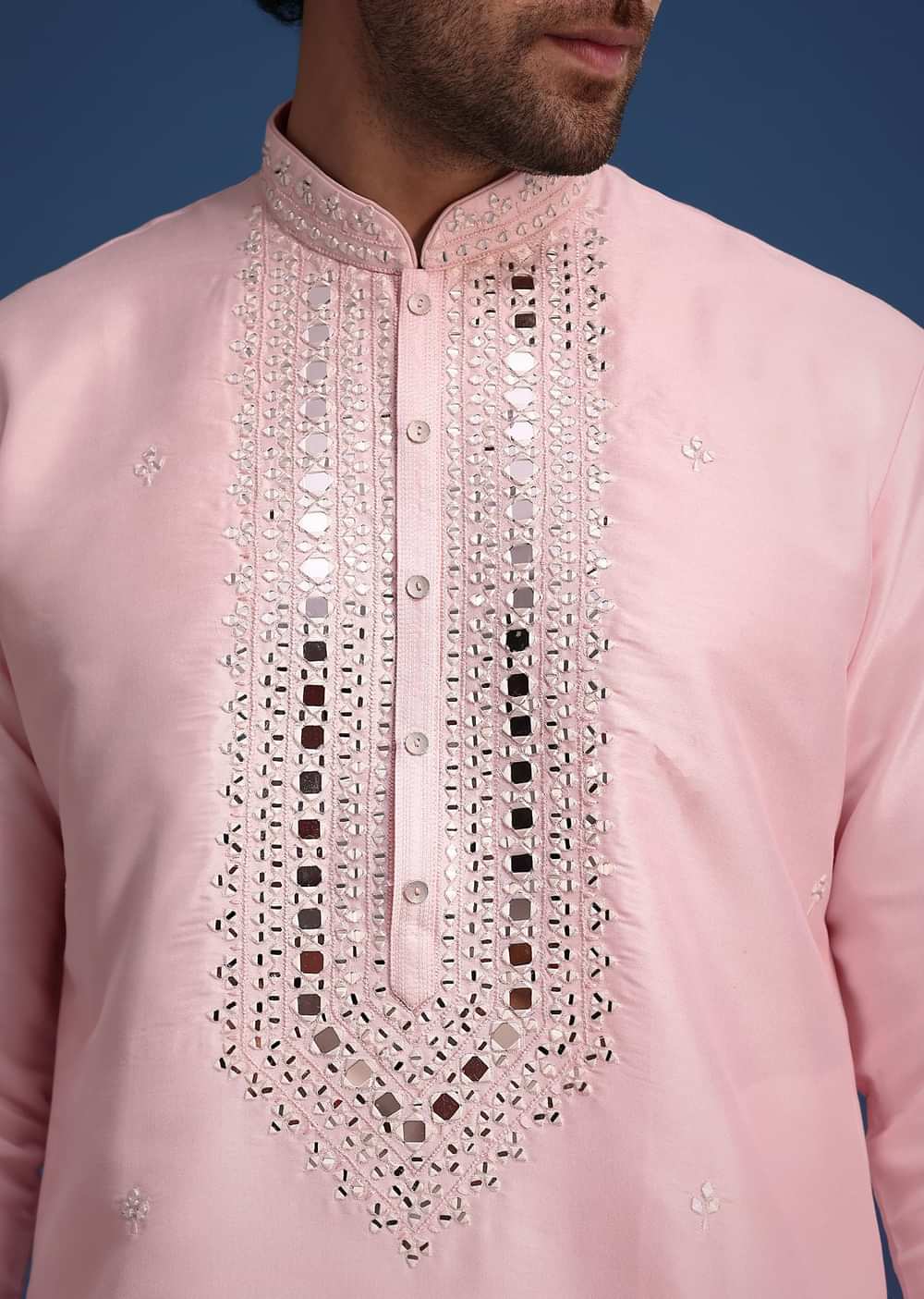 Pink Silk Kurta Set With Mirror Work