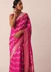 Pink Silk Saree with Zari Zig Zag Detail And Unstitched Blouse Piece