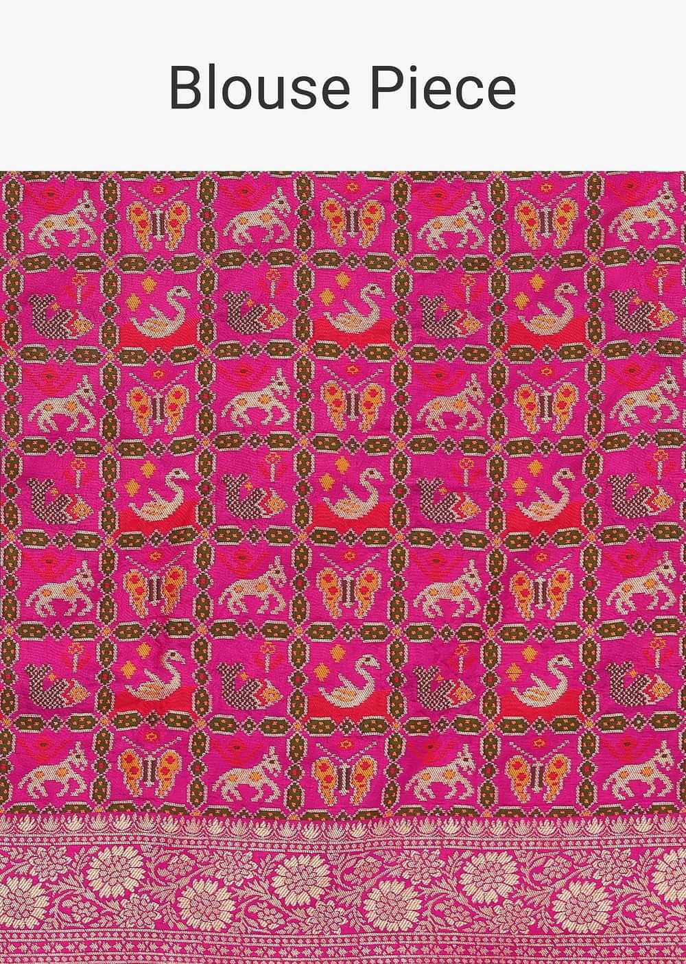 Pink Silk Saree with Zari Zig Zag Detail And Unstitched Blouse Piece