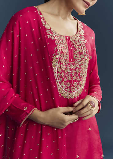 Pink Silk Sharara Suit With Zardosi And Sequins Embroidery