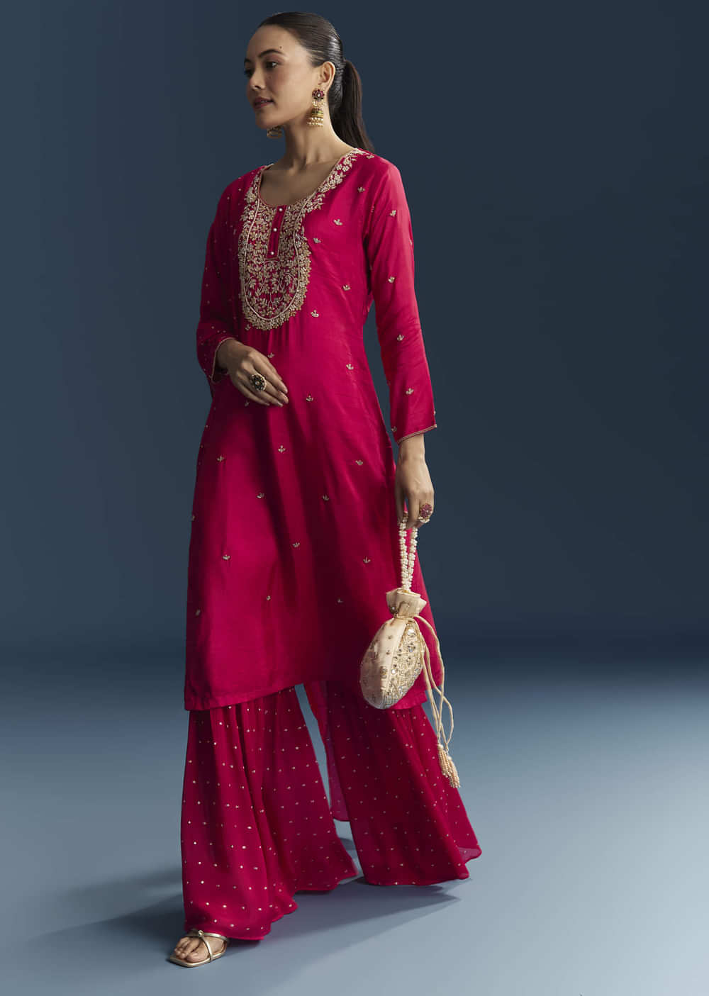 Pink Silk Sharara Suit With Zardosi And Sequins Embroidery