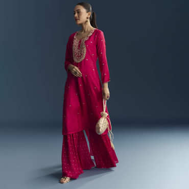 Pink Silk Sharara Suit With Zardosi And Sequins Embroidery