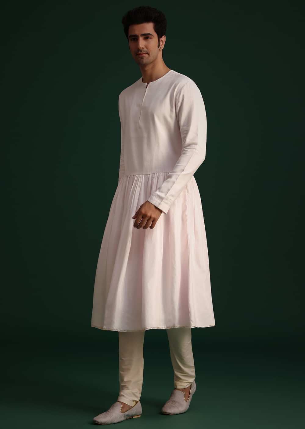 Pink Silk Threadwork Sherwani Set With Anarkali Kurta