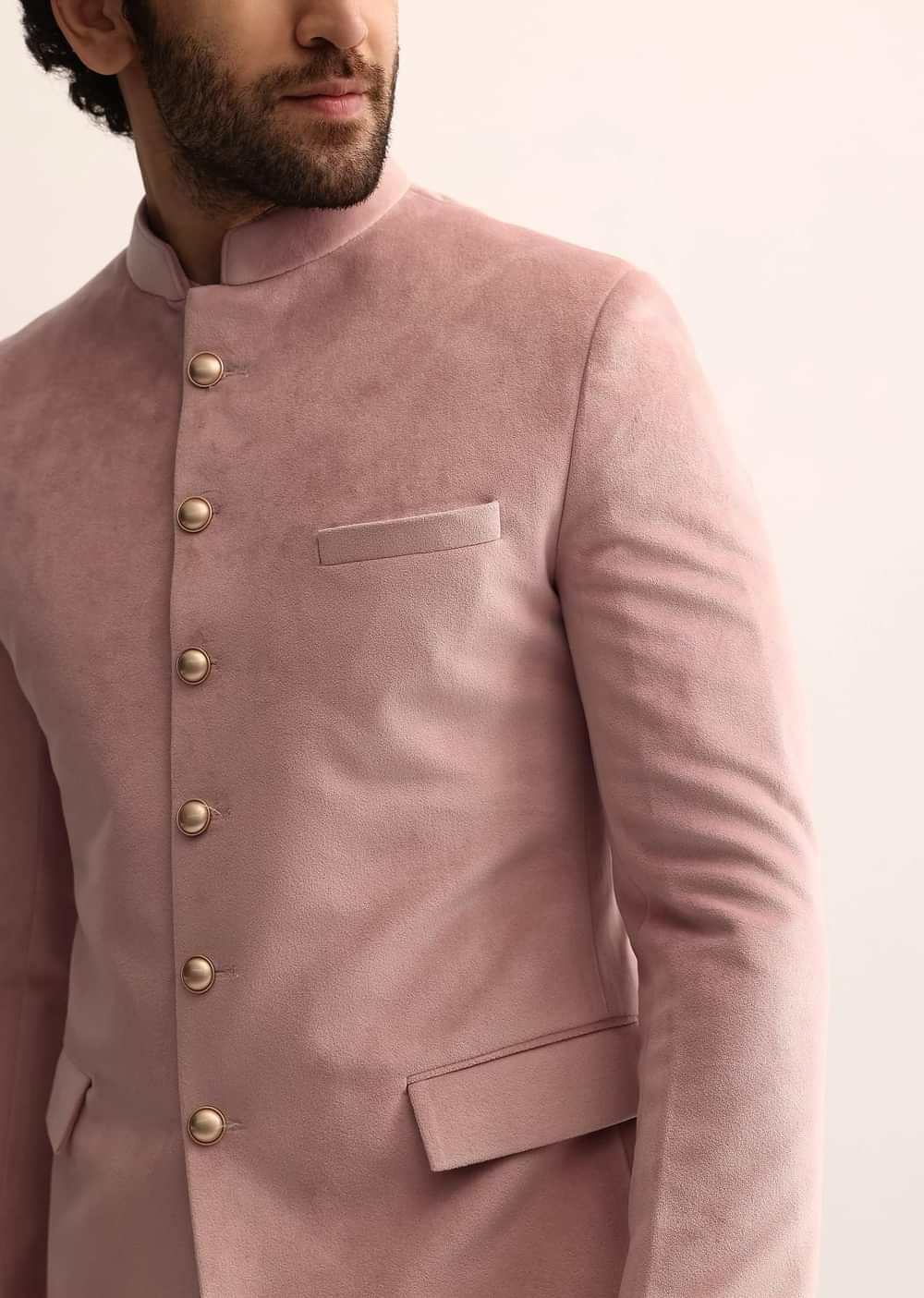 Pink Jodhpuri Set In Suede For Men