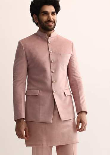 Pink Jodhpuri Set In Suede For Men