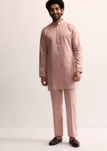 Pink Jodhpuri Set In Suede For Men