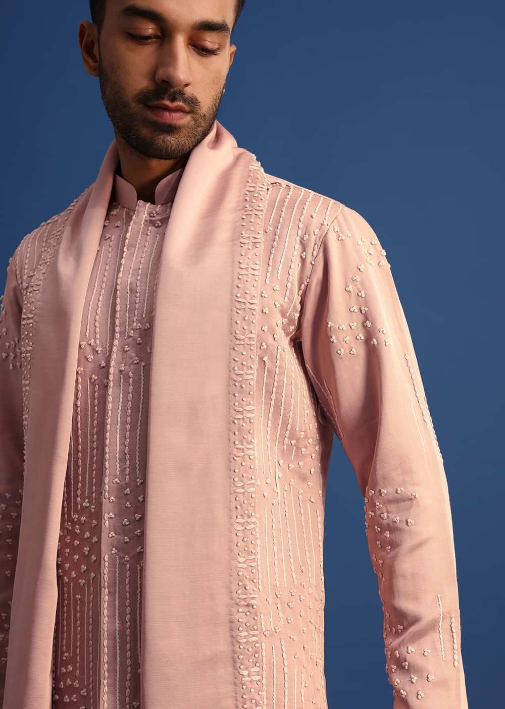 Pink Thread Handowork Kurta Set With Dupatta