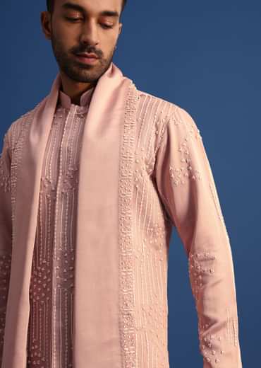 Pink Thread Handowork Kurta Set With Dupatta