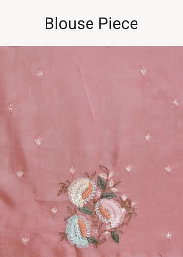 Pink Tissue Saree With Floral Embroidery