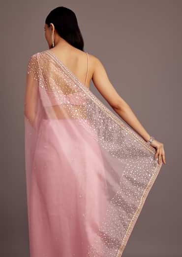 Pink Tissue Saree With Sequins Embellished Border
