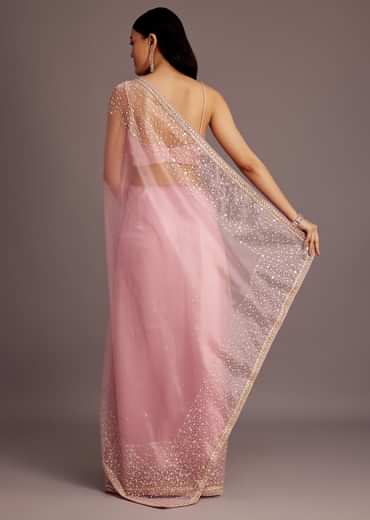 Pink Tissue Saree With Sequins Embellished Border