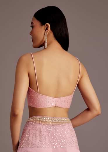 Pink Tissue Saree With Sequins Embellished Border