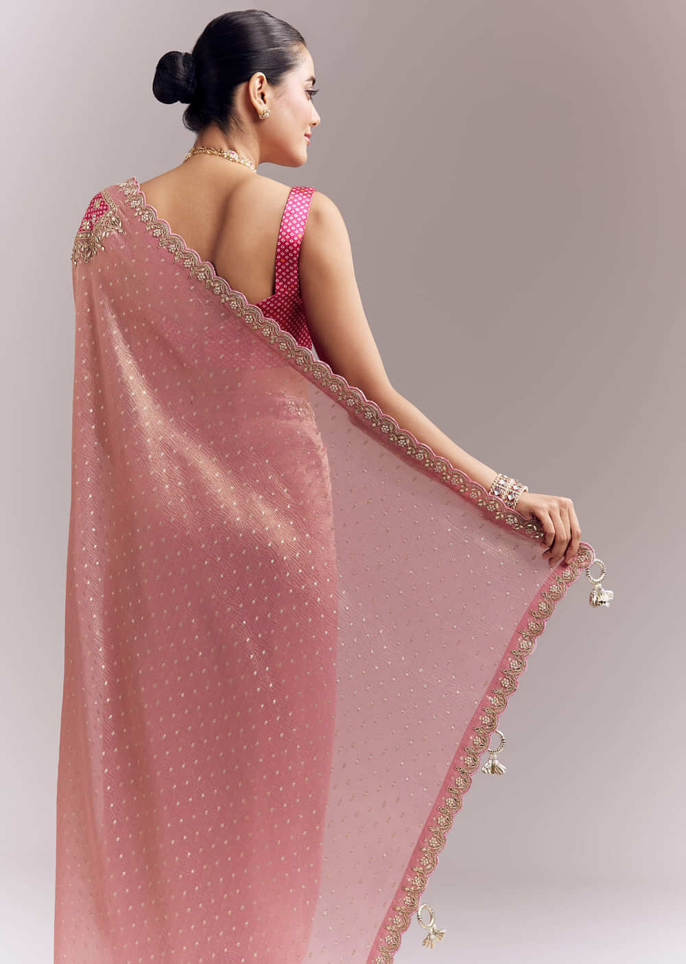 Pink Tissue Silk Saree With Delicate Hand Embroidery