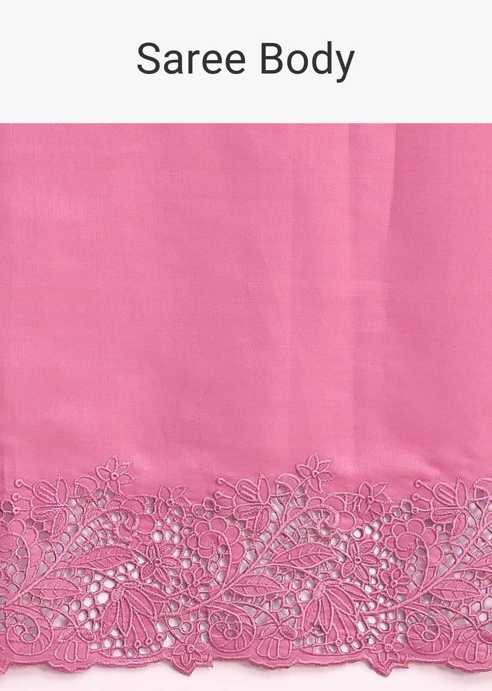 Pink Tussar Silk Saree With Thread And Cutwork On Border Pallu With Unstitched Blouse