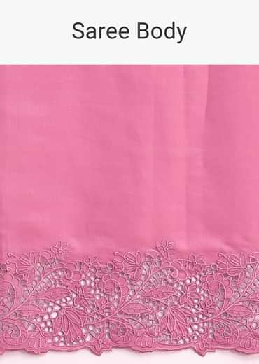 Pink Tussar Silk Saree With Thread And Cutwork On Border Pallu With Unstitched Blouse