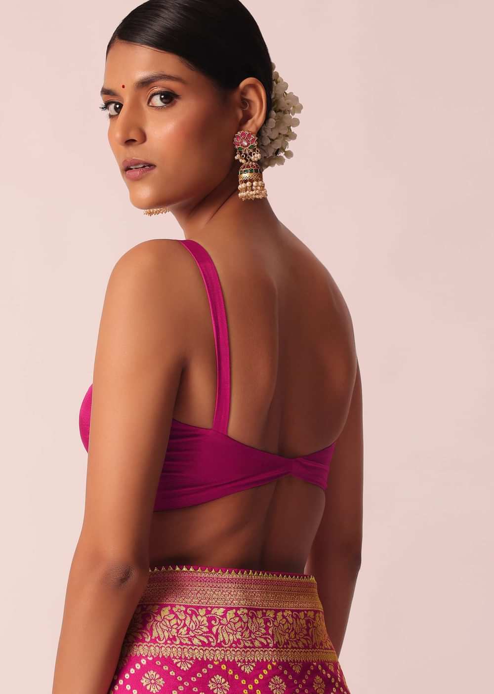 Pink Woven Saree In Silk With Bandhani Motifs And Unstitched Blouse Piece