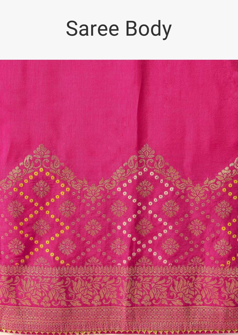 Pink Woven Saree In Silk With Bandhani Motifs And Unstitched Blouse Piece