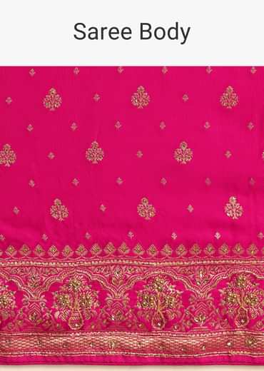 Rani Pink Zardosi Embroidered Saree With Unstitched Blouse