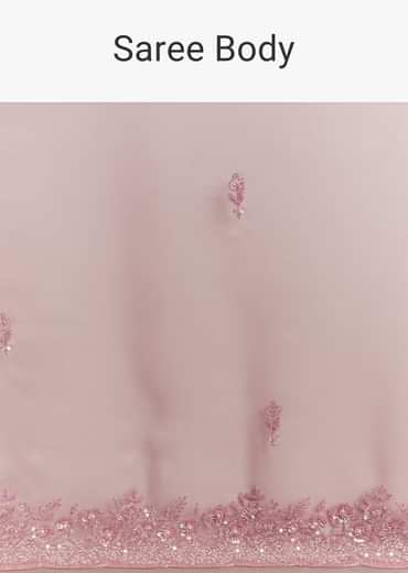 Pinkish Lavender Tissue Saree With Sequins Cutdana And Scallop Border