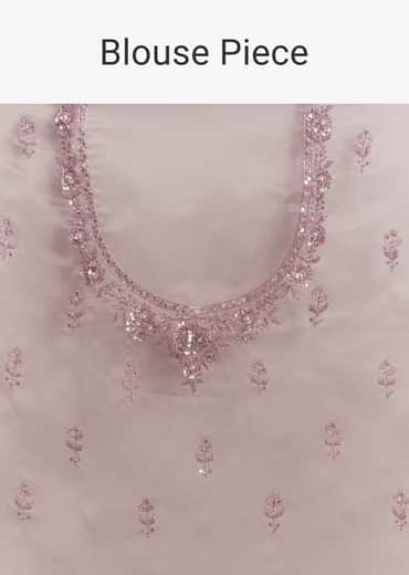 Pinkish Lavender Tissue Saree With Sequins Cutdana And Scallop Border