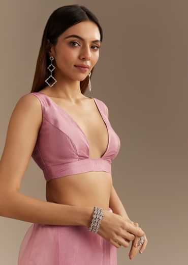 Pinkish Lavender Tissue Saree With Sequins Cutdana And Scallop Border