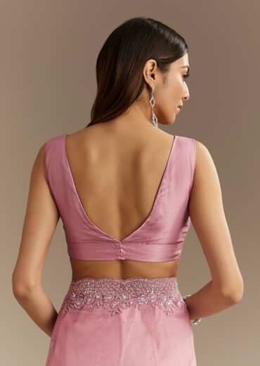 Pinkish Lavender Tissue Saree With Sequins Cutdana And Scallop Border