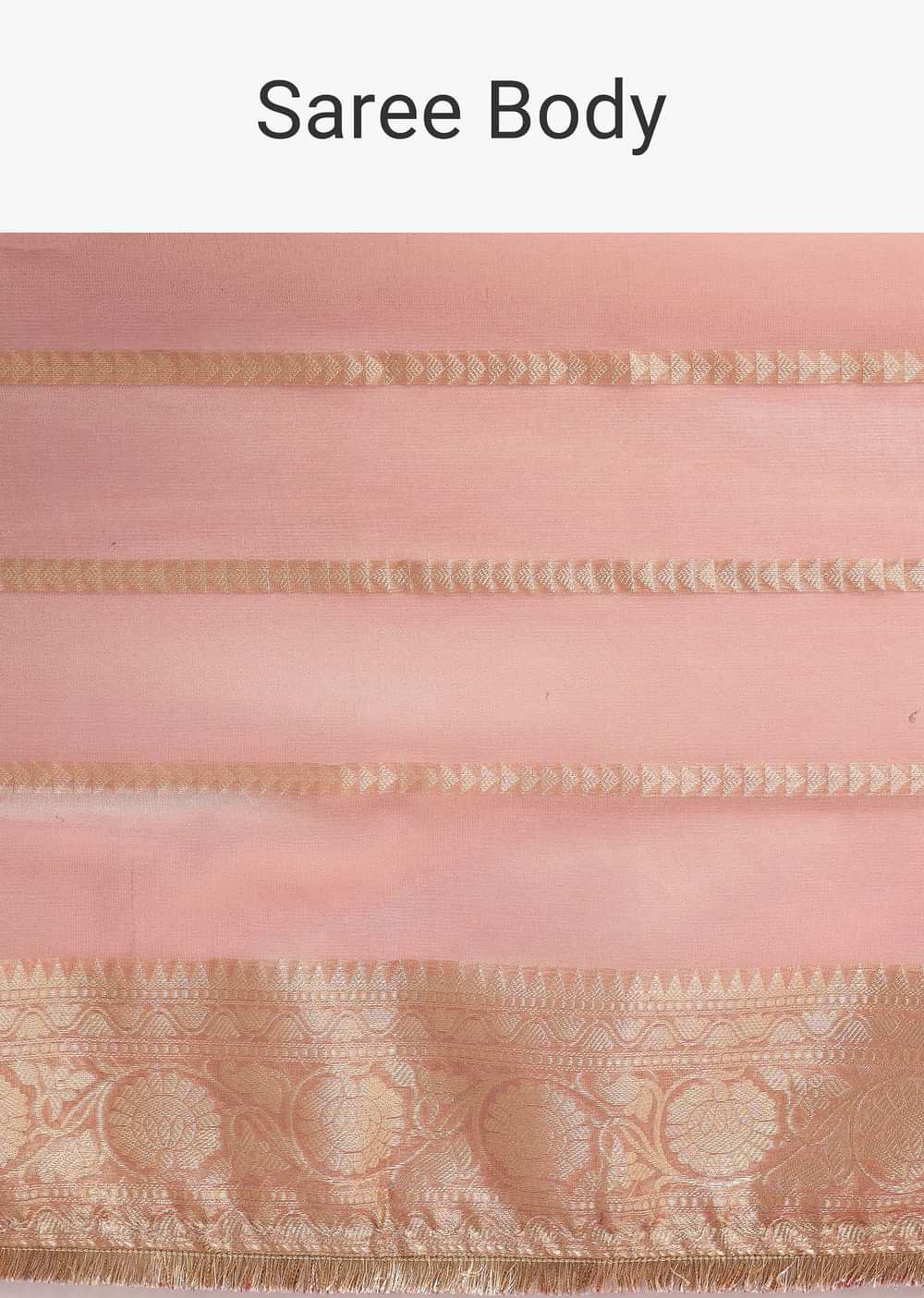 Pinkish Gold Zari Chanderi Silk Saree With Unstitched Border