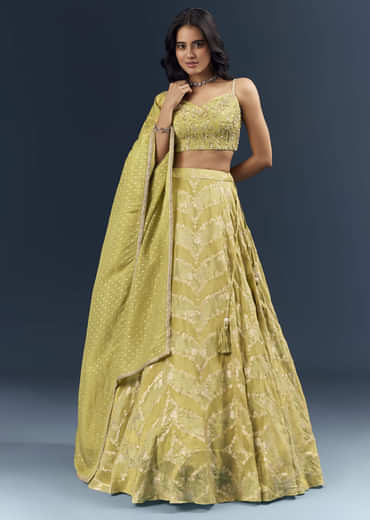 Pista Green Banarasi Silk Bridesmaid Lehenga With Heavy Hand Embroidery