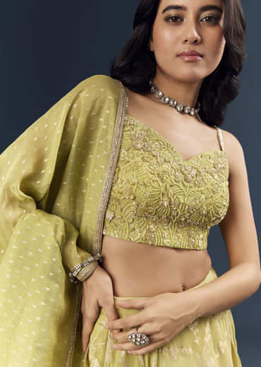 Pista Green Banarasi Silk Bridesmaid Lehenga With Heavy Hand Embroidery