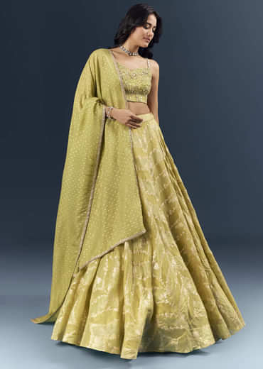 Pista Green Banarasi Silk Bridesmaid Lehenga With Heavy Hand Embroidery