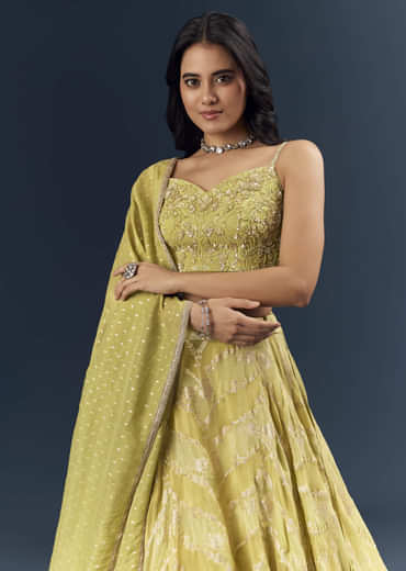 Pista Green Banarasi Silk Bridesmaid Lehenga With Heavy Hand Embroidery