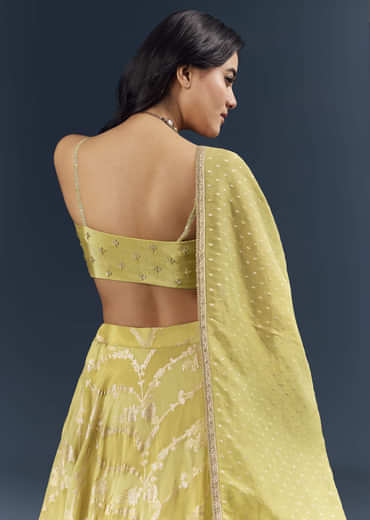 Pista Green Banarasi Silk Bridesmaid Lehenga With Heavy Hand Embroidery