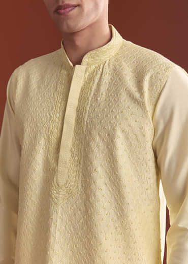 Pista Green Banarasi Silk Kurta Set For Men With Intricate Embroidery