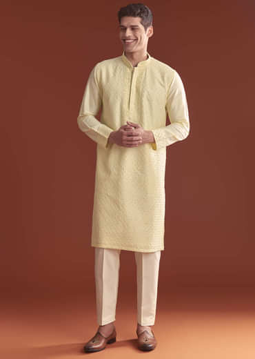 Pista Green Banarasi Silk Kurta Set For Men With Intricate Embroidery