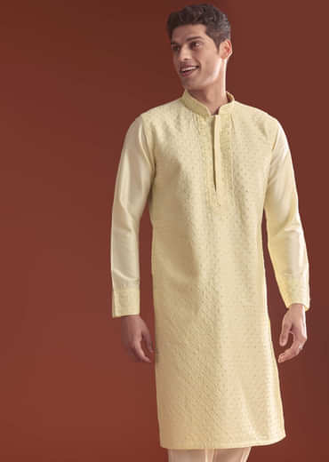 Pista Green Banarasi Silk Kurta Set For Men With Intricate Embroidery