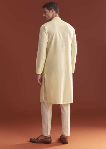 Pista Green Banarasi Silk Kurta Set For Men With Intricate Embroidery