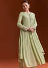 Pista Green Chinon Anarkali Suit With Beads And Stone Work