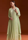 Pista Green Chinon Beaded Stone Work Anarkali Suit