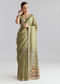 Pista Green Muslin Embroidered Saree With Heavy Hand Embroidery