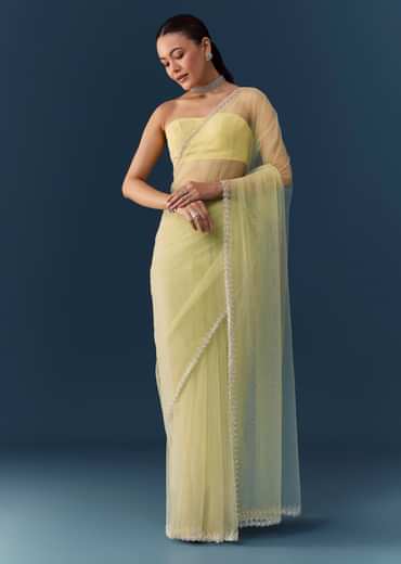 Pista Green Net Saree with Blouse Fabric