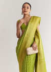 Pista Green Saree With Lehariya Print And Floral Gotapatti And Moti Work.