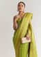 Pista Green Saree With Lehariya Print And Floral Gotapatti And Moti Work.
