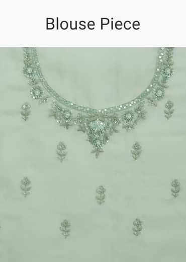 Pista Green Tissue Saree With Embroidered Scallop Border