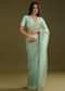 Pista Green Tissue Saree With Embroidered Scallop Border