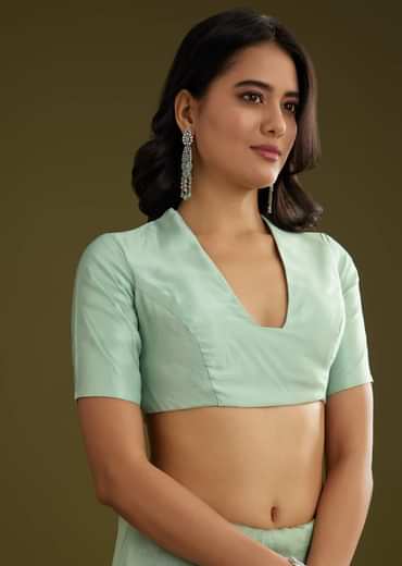 Pista Green Tissue Saree With Embroidered Scallop Border