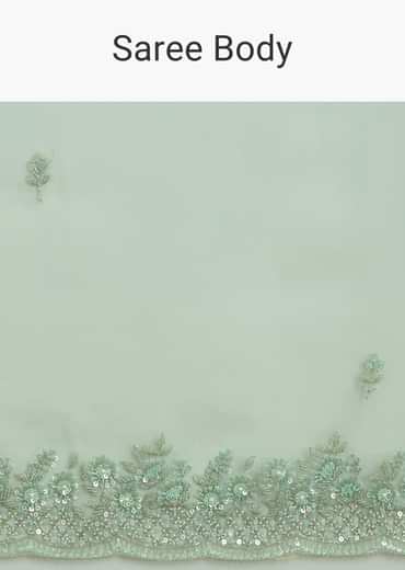 Pista Green Tissue Saree With Embroidered Scallop Border