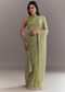 Pista Green Tissue Saree With Leaf Motif Embroidery In Sequins And Cutdana