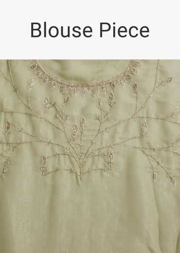 Pista Green Tissue Saree With Leaf Motif Embroidery In Sequins And Cutdana