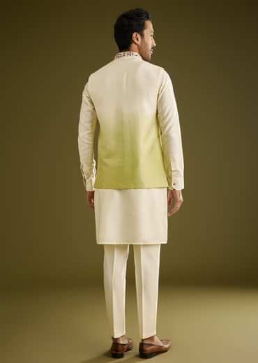 Pista Ombre Green Silk Kurta Jacket Set With Thread Work